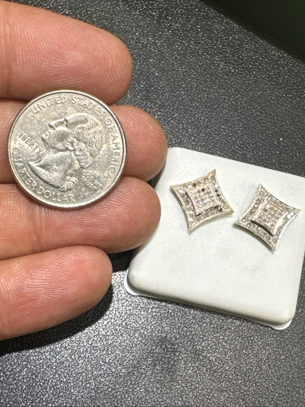 925 Sterling Silver Diamond Stud Earrings 0.25 CT Pave 2.6g Square Cluster
